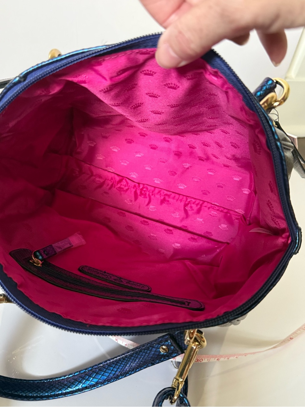 Juicy Couture Blue/Purple Metallic Juicy Hot Pink Interior Satchel Purse NWT - Picture 14 of 14